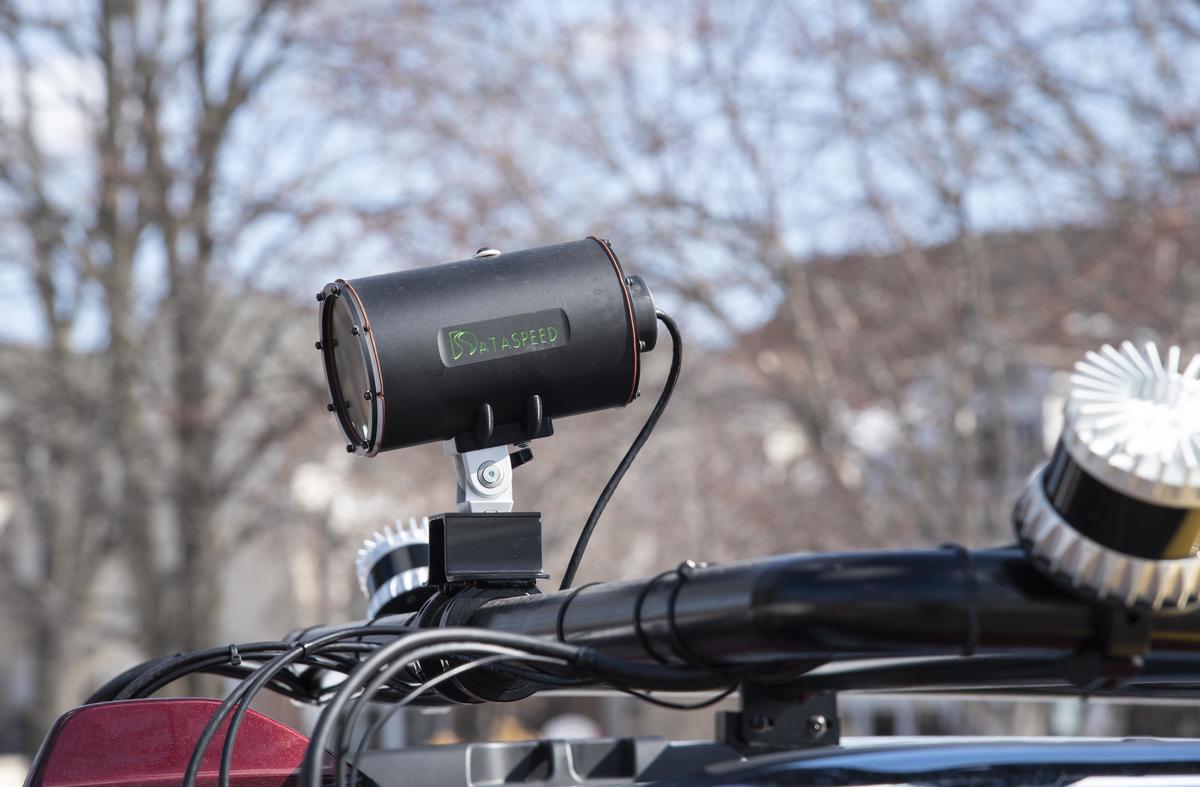 close up of dataspeed camera on vehicle roof rack