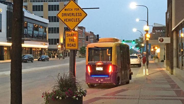 Automated shuttle operating on city streets of Rochester